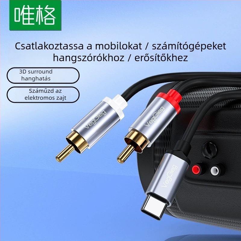 Weige Type-C kettős RCA audio-kábel, aranyozott vezetők, csupasz rézmag