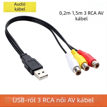 Audio kábel USB-A férfi, 3 RCA női végződéssel, réz vezető, nikkel bevonatú, RoHS