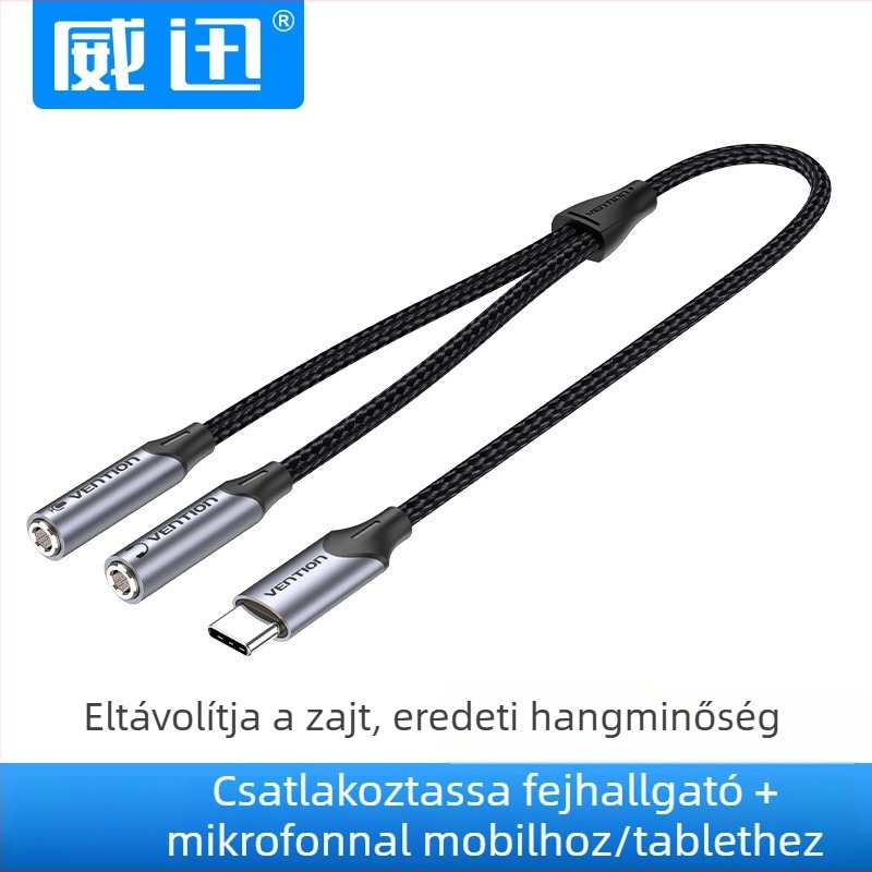 Weixun BGPHY Type-C kettős 3,5 mm női audió-kábel, ónnal bevont rézvezető, ötvözet ház