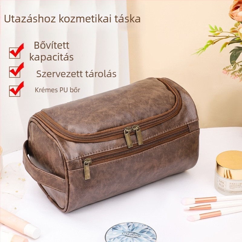 Unisex PU kozmetikai táska – hordozható, nagy kapacitású, vízálló, utazási rendező