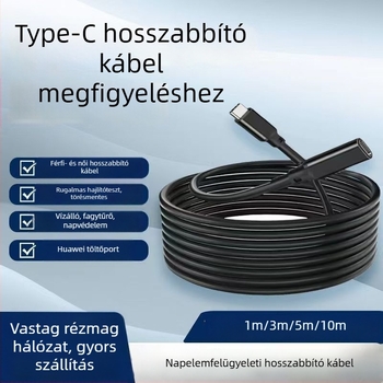 Napelemes megfigyeléshez tervezett Type-C férfi–női hosszabbító kábel, 1 m/3 m/5 m/10 m, tápellátó kábel