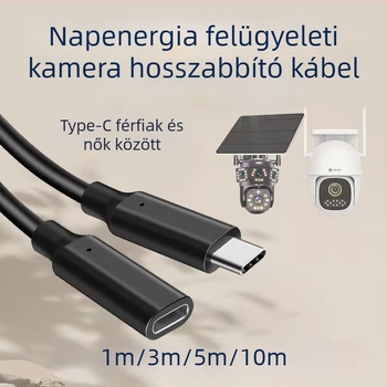Napelemes megfigyeléshez tervezett Type-C férfi–női hosszabbító kábel, 1 m/3 m/5 m/10 m, tápellátó kábel