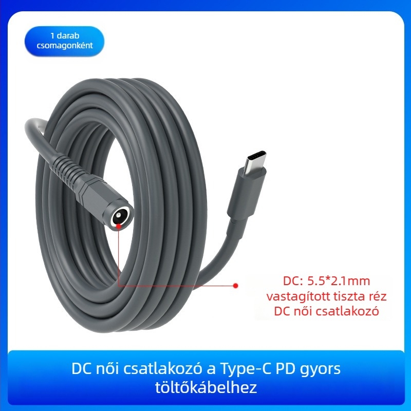 Type-C a DC5521 női PD power extension kábel, nagy teljesítmény, 0,5–30 m