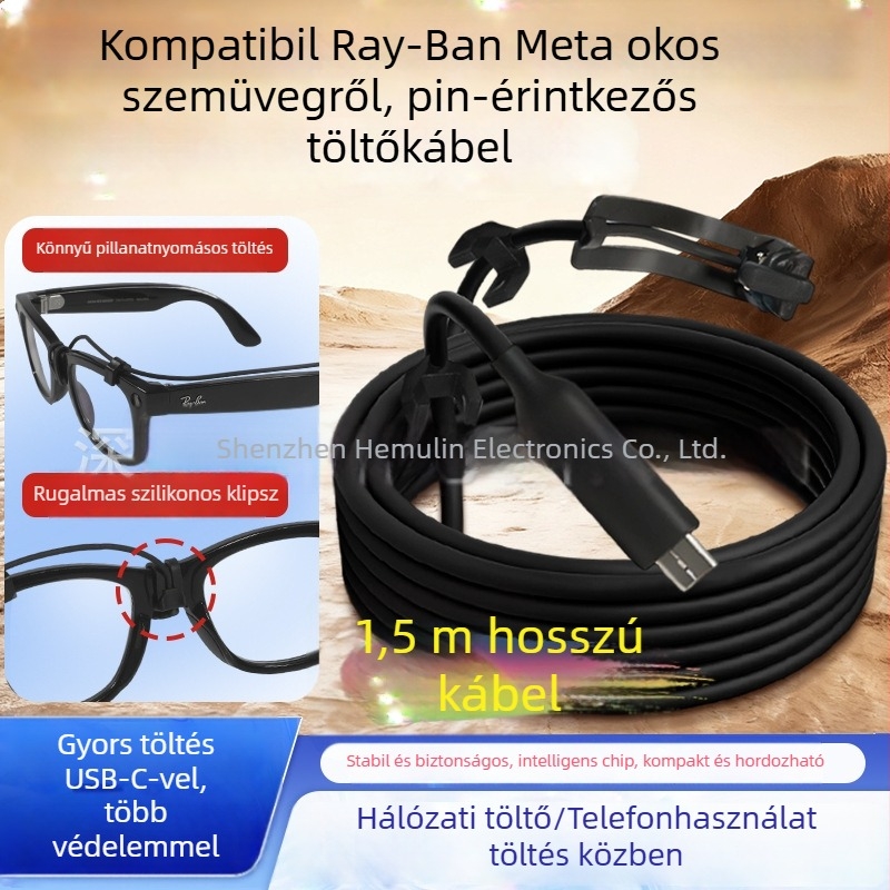Ray-Ban Meta2 okos szemüveg töltőkábel - Hemulin, 1,5 m, kompatibil Wayfarer/Headliner/Skyler
