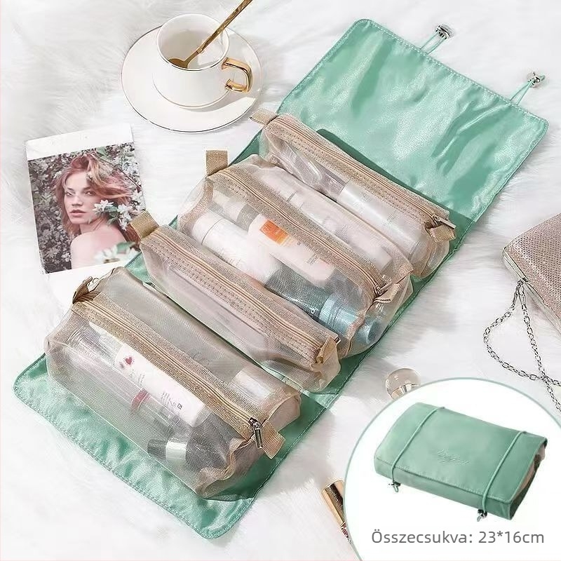 Roll-up sminktáska, elválasztó rekeszekkel, nagy kapacitású, hordozható nejlon kivitelben