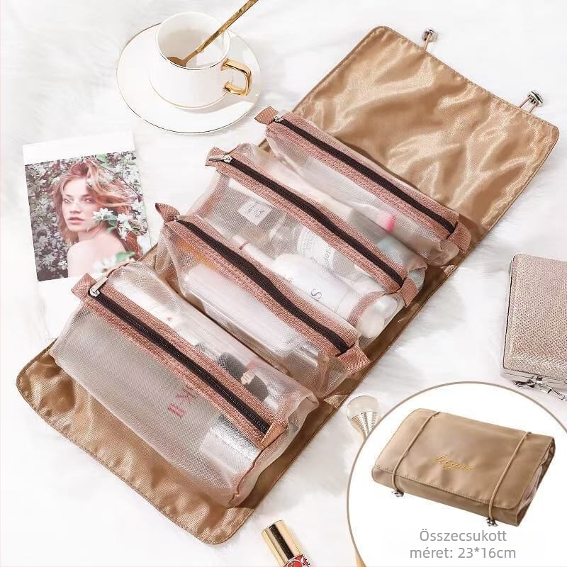 Roll-up sminktáska, elválasztó rekeszekkel, nagy kapacitású, hordozható nejlon kivitelben