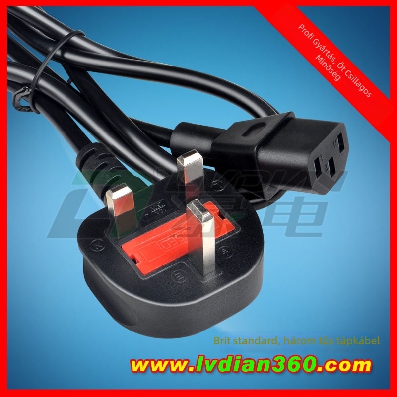 Multi-szabványú AC tápkábel, 0,5 mm² keresztmetszet, 100 cm hosszú, 2-pólusos és 3-pólusos csatlakozóval, 3-vezetékes dugasz