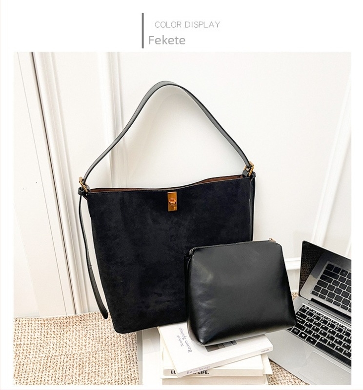 Nagy kapacitású bucket táska nőknek, téli 2025, anyag: speciális anyag, záródás: zár, belső zseb a telefon számára