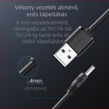 USB to DC 3,5 mm töltés- és adatkábel, 5V, 1 m, OEM, kompatibilis asztali lámpákkal, hang eszközökkel és kis ventilátorokkal, márka uldum