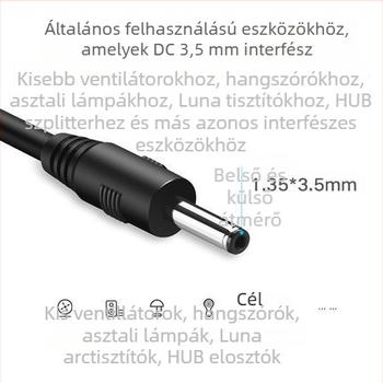 USB to DC 3,5 mm töltés- és adatkábel, 5V, 1 m, OEM, kompatibilis asztali lámpákkal, hang eszközökkel és kis ventilátorokkal, márka uldum