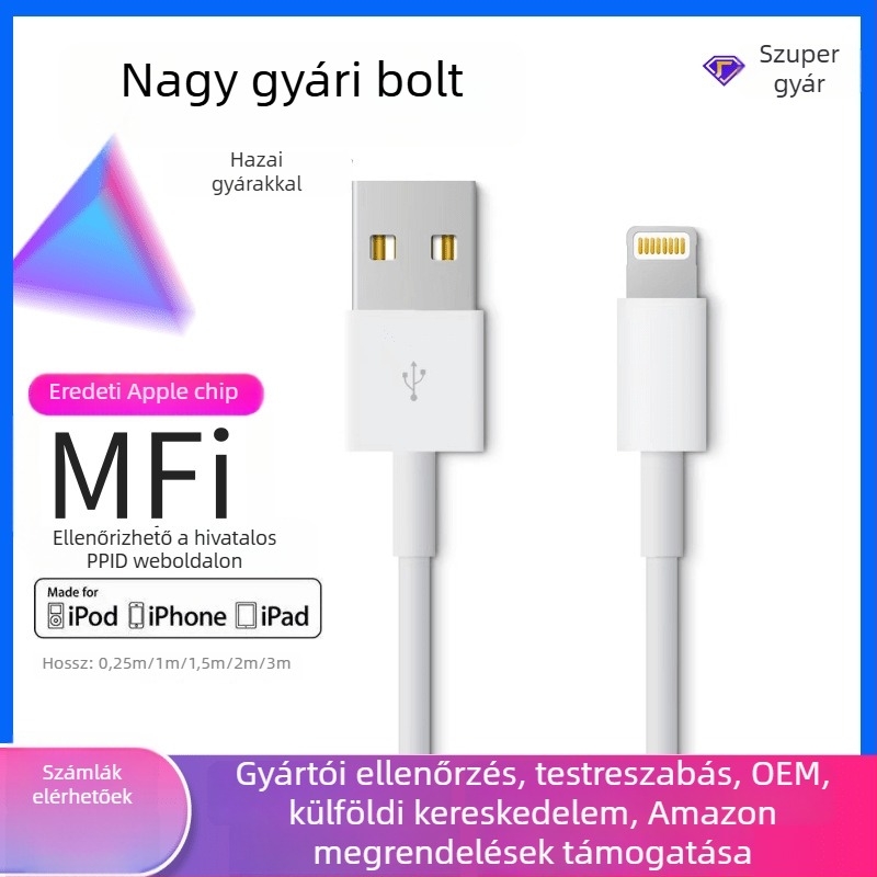 MFi-s tanúsítványú Apple Lightning kábel — gyors töltés, max. 2,4A, TPE anyag