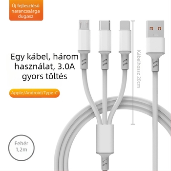1-az-4 elosztóval több interfész adatátviteli és gyors töltő kábel – Lightning, Micro USB, Type-C, 66W, TPE