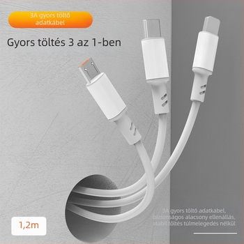 1-az-4 elosztóval több interfész adatátviteli és gyors töltő kábel – Lightning, Micro USB, Type-C, 66W, TPE