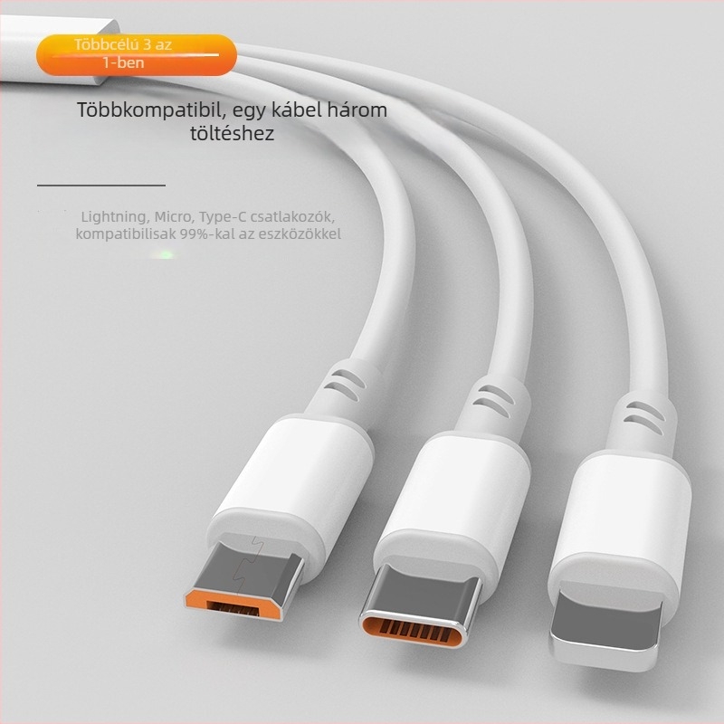 1-az-4 elosztóval több interfész adatátviteli és gyors töltő kábel – Lightning, Micro USB, Type-C, 66W, TPE