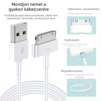 Apple 30‑pin töltőkábel iPad 1–3 generációhoz és iPhone 4/4S‑hez