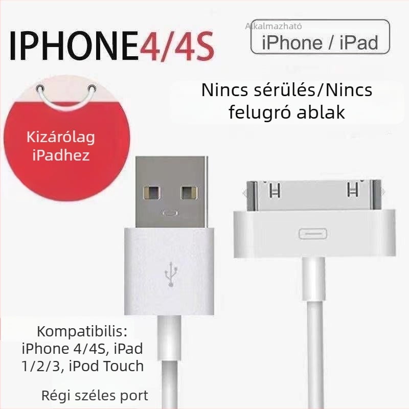 Apple 30‑pin töltőkábel iPad 1–3 generációhoz és iPhone 4/4S‑hez