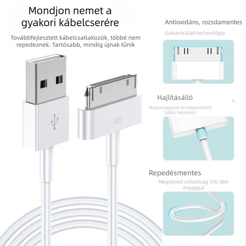 Apple 30‑pin töltőkábel iPad 1–3 generációhoz és iPhone 4/4S‑hez
