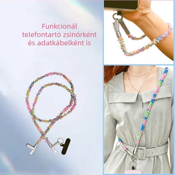 Influencer-stílusú: hordozható dupla USB-C 60W gyors töltésű telefonhurok nyakpánttal és adatkábel