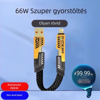 PD 4 az 1-ben páncélozott kábel, hossza 1–2 m, 65W gyors töltés, Lightning és Type-C, Huawei, Apple, Honor és Xiaomi számára