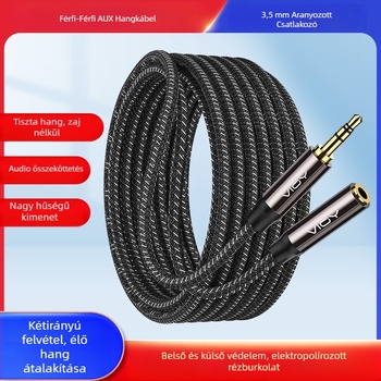 YHT AC08 3,5 mm-es férfi–női audio hosszabbító kábel, aranyozott érintkezők, tinned réz mag, fonott szövésű burkolat, TPE külső, ROHS-kompatibilis