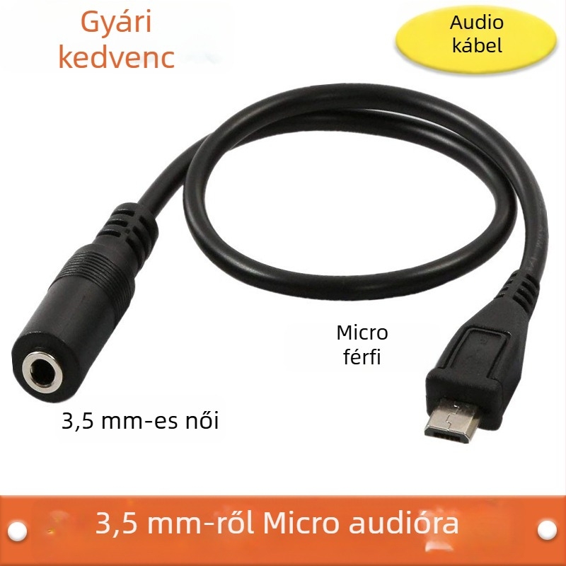 Audiókábel 3,5 mm → Micro-B adapter, Micro USB → 3,5 mm női átalakító, réz vezető, nikkel bevonat, modell hzw2387