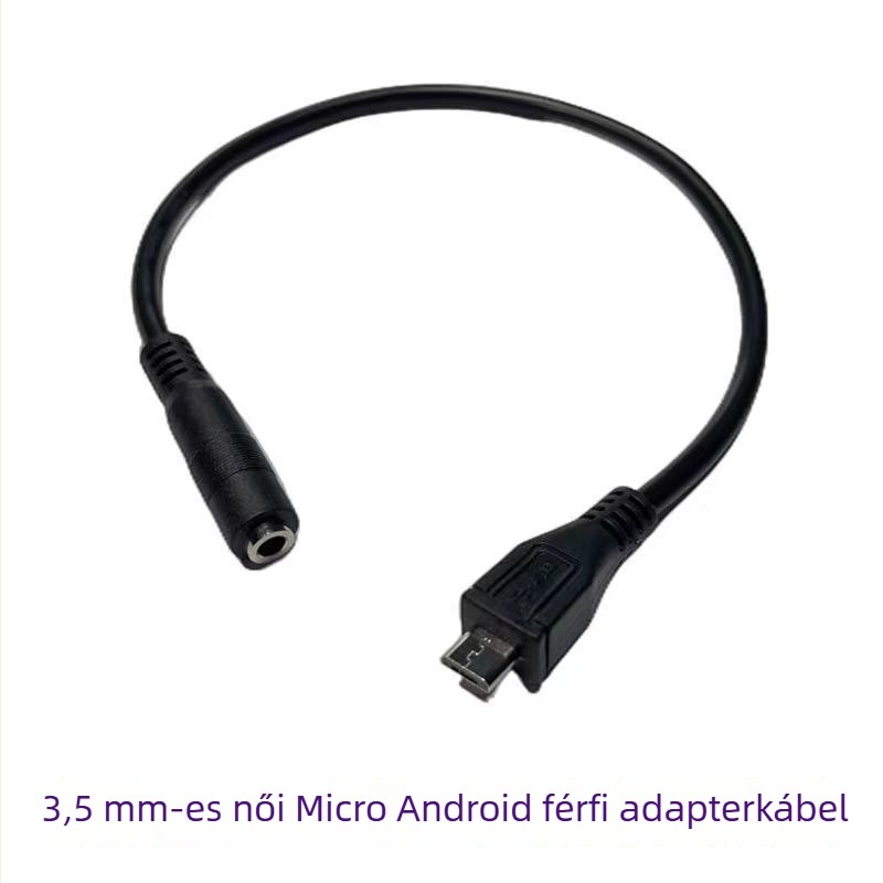 Audiókábel 3,5 mm → Micro-B adapter, Micro USB → 3,5 mm női átalakító, réz vezető, nikkel bevonat, modell hzw2387