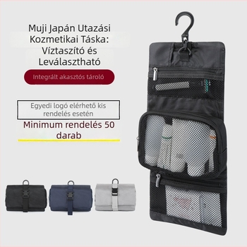 Utazási kozmetikai táska levehető akasztóval, kocka alakú, nylonból, japán stílusú, többfunkciós sminktároló