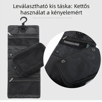 Utazási kozmetikai táska levehető akasztóval, kocka alakú, nylonból, japán stílusú, többfunkciós sminktároló