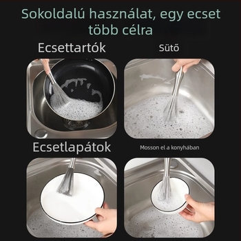 Hosszú nyelű fazékecset 304 rozsdamentes acélból, acélgolyós tisztítófej a konyhai tisztításhoz