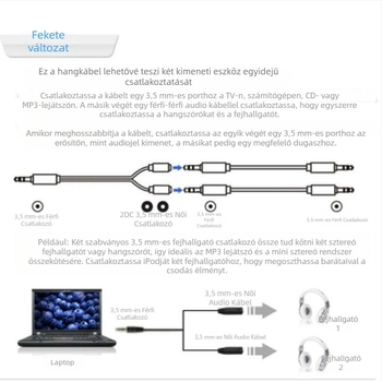 Fülhallgató elosztó 1-2, audió kábel adapter, modell One Point Two, kód Hy3124