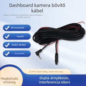 Dashcam jobboldali kábel, 2.5 mm video csatlakozó, 5-pins digitális, PVC védőház, Rohs tanúsított