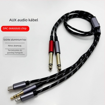 Két–hármas funkciójú audio kábel 6,35 mm-es férfi csatlakozóval, USB-C, 3,5 mm és Lightning