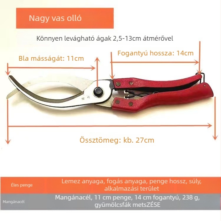 Mori-Yue gyűrűs vágóolló – Kertészeti eszköz, 279 g, 10-60 mm vágási átmérő