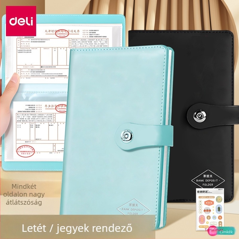 Deli Pq918 PU bőr számlatároló könyv – Csekkek és banki dokumentumok tárolása, papírméret 200×100 mm