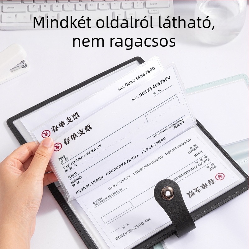Deli Pq918 PU bőr számlatároló könyv – Csekkek és banki dokumentumok tárolása, papírméret 200×100 mm