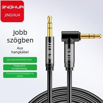 Ívelt 3,5 mm-es audiókábel 3,5 mm-hez, aranyozott vezető, oxigénmentes réz, rézmag, ISO 9001
