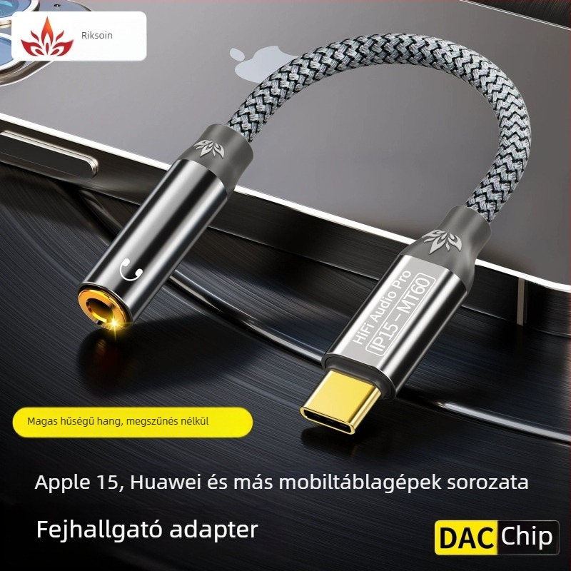 iPhone 15 headset adapter, kábeles USB-C a 3,5 mm-re, aranyozott rézmag és réz vezetők, ROHS