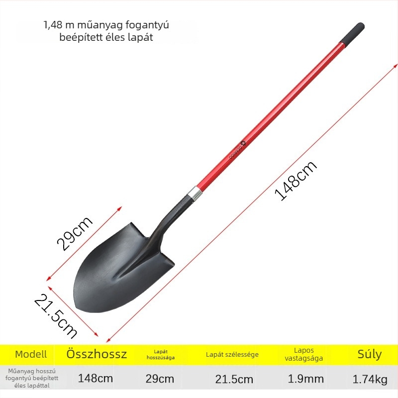 Járműre szerelhető kerti ásó terep használatra — összecsukható, mangán acél fej, rostból készült nyél, 1.16 kg