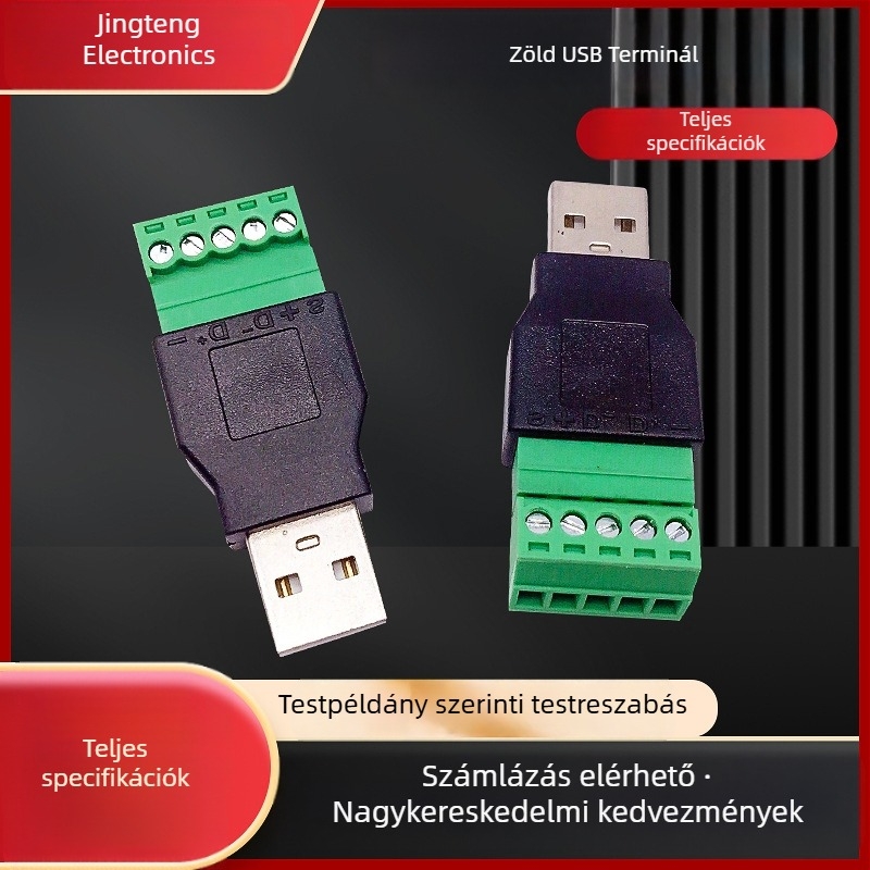 USB A férfi forrasztás nélküli dugó 5‑pontos terminálhoz, JT1283, 3C digitális