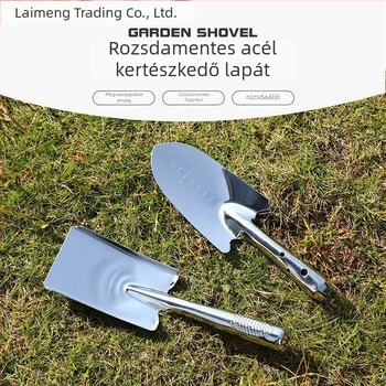 Rozsdamentes acélból készült kis kerti lapát, szukkulenták, virágok és zöldségek ültetésére