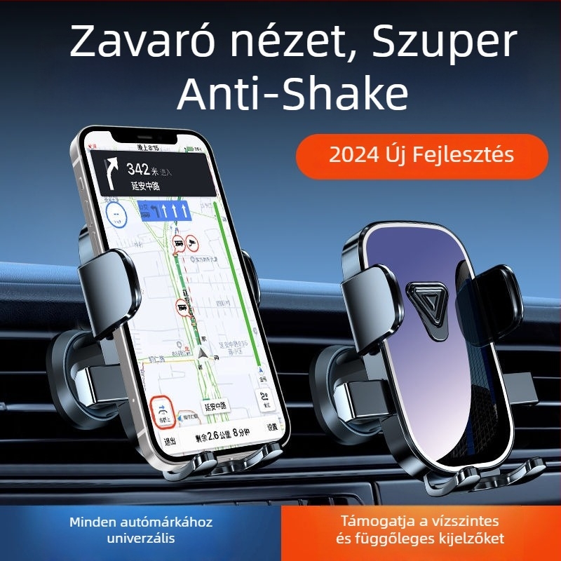 Universális autótelefon-tartó, snap-on illesztés a légcsatornába, rezgésmentes navigációhoz