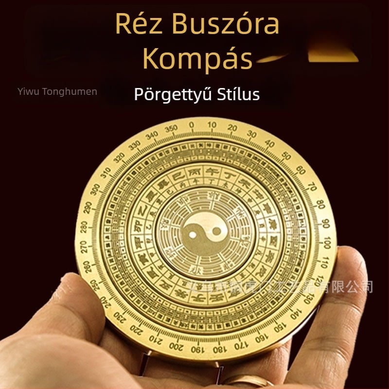 Sárgaréz iránytű asztali dísz – több rétegű motívum nyolc trigrammal, stresszoldó fogó a spinnerhez