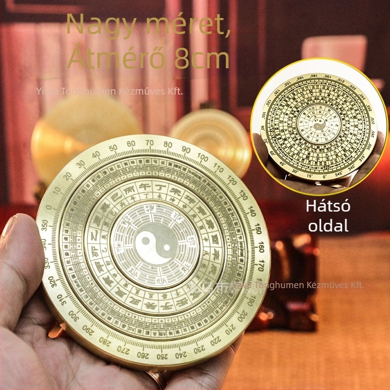 Sárgaréz iránytű asztali dísz – több rétegű motívum nyolc trigrammal, stresszoldó fogó a spinnerhez
