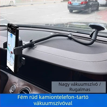 Kinyújtott autós telefontartó vákuumos csészével teherautókhoz — rögzítés az előre néző szélvédőre, ütésálló váz, minimalistikus kialakítás