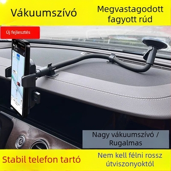 Kinyújtott autós telefontartó vákuumos csészével teherautókhoz — rögzítés az előre néző szélvédőre, ütésálló váz, minimalistikus kialakítás