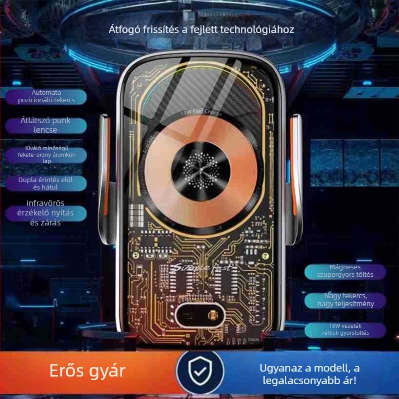 120W autós vezeték nélküli telefon töltő-állvány, magnetikus ötvözet navigációs állvány, automatikus nyitás-zárás, intelligens érzékelővel