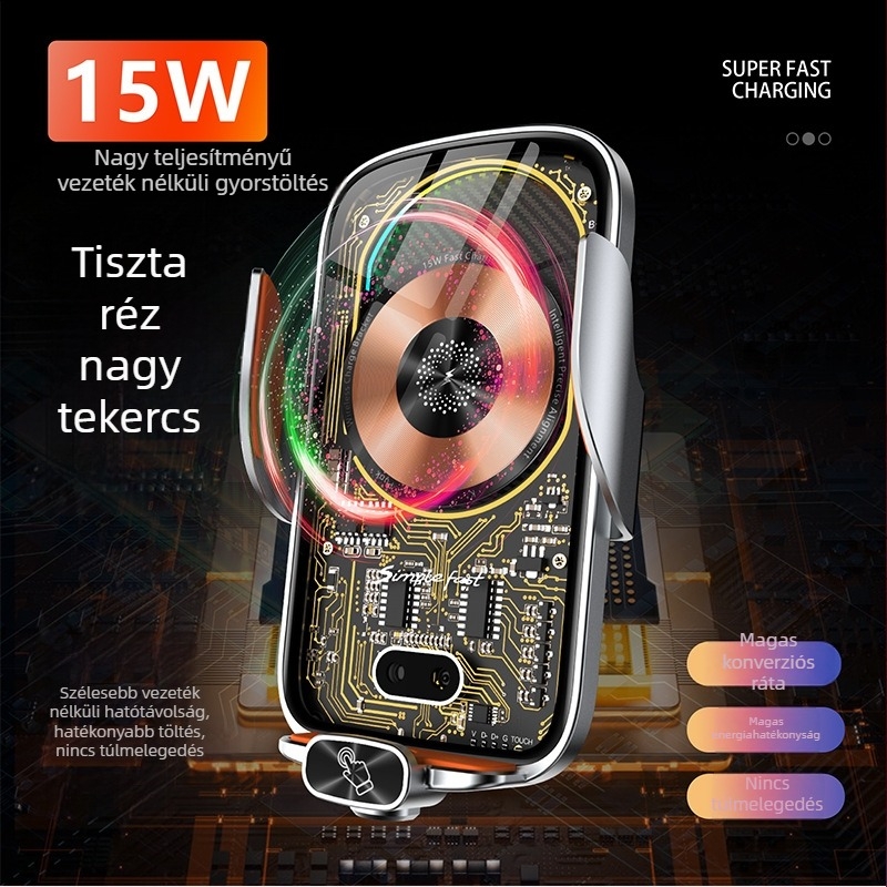 120W autós vezeték nélküli telefon töltő-állvány, magnetikus ötvözet navigációs állvány, automatikus nyitás-zárás, intelligens érzékelővel