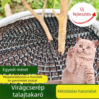 Virágcserep védőfedél macska-, kutya- és gyermek okozta karmolások ellen; állítható, összeilleszthető; sárfröccsenés elleni védelem