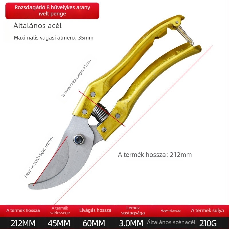 Ágvágó metszőolló – többfunkciós kerti eszköz éles, tartós pengével, rozsdamentes acél pengével, vágási átmérő 3
