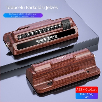 3–in–1 autóba szerelhető telefontartó biztonsági kalapáccsal és ideiglenes parkolási jellel; anyag: műanyag; modell: Three-in-One Parking Sign; logó nyomtatás elérhető